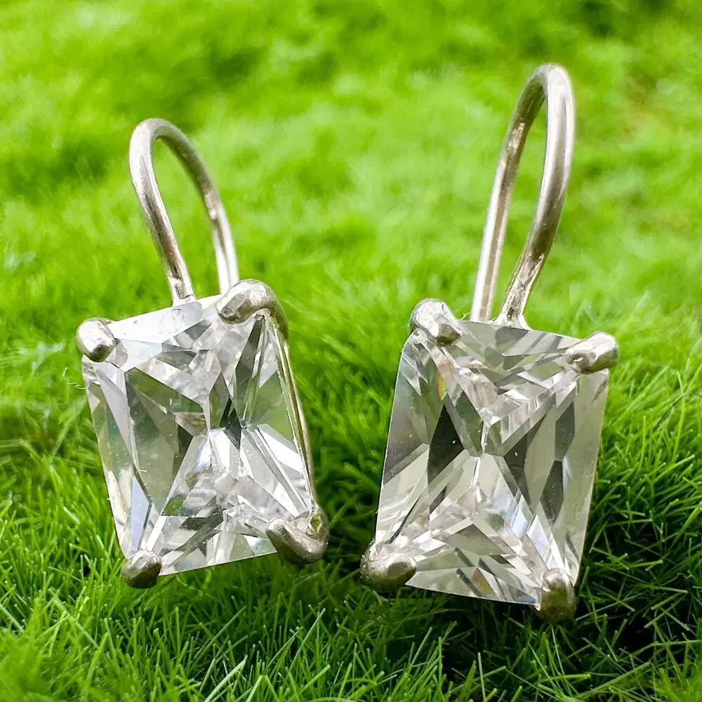 Designer Silpada CZ Earrings Sterling Silver Cubic Zirconia Fish Hook Drop